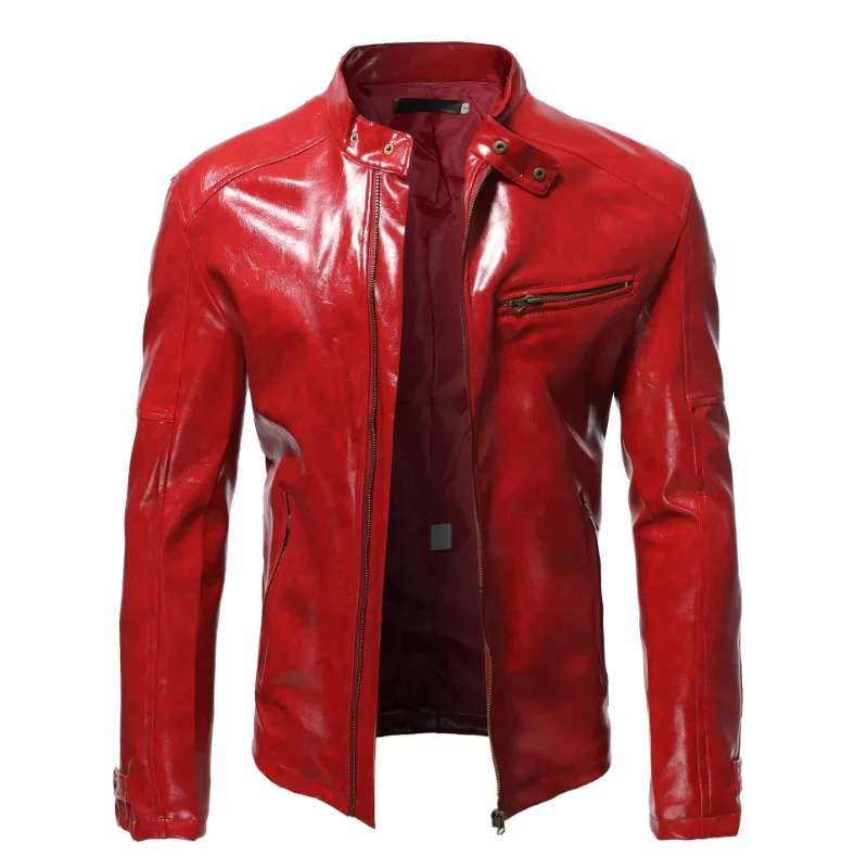 

LIBIELIY Men Clothing 2025 Mens Fashion Leather Jacket Slim Fit Stand Collar PU Jacket Male Anti-wind Motorcycle Zipper Jackets