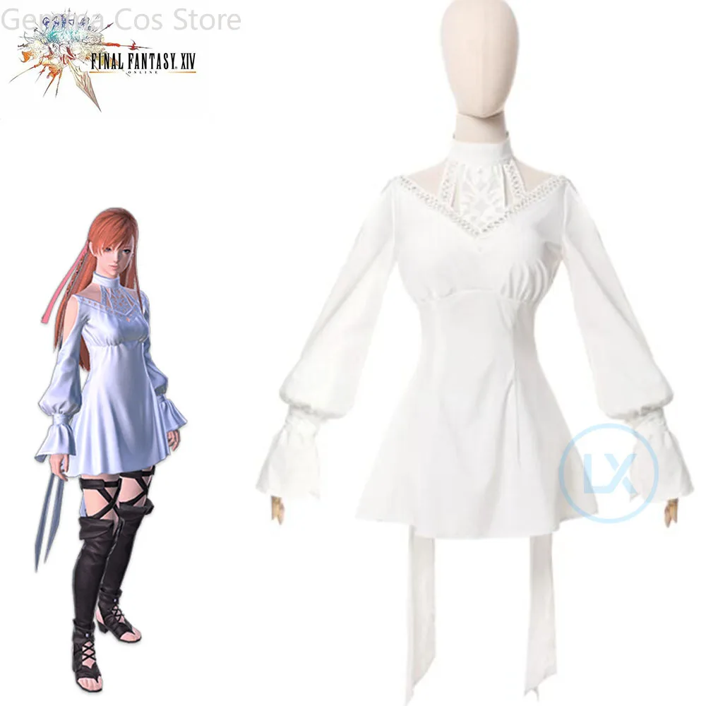 

Game FINAL FANTASY XIV FF14 Cosplay Costume Ryne Minfilia White Cute Lace Dress Game Cosplay Women Christmas Party Clothes