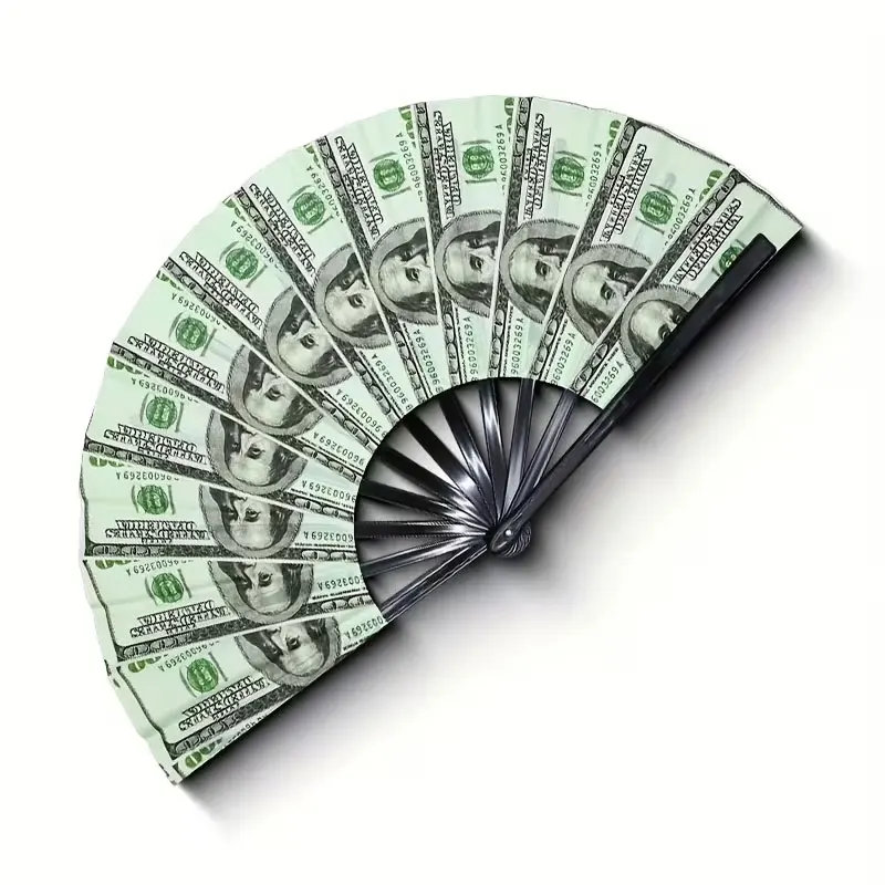 33.02cm Money Folding Fan with Large Dollar Design, Suitable for Carnivals, Festivals, Rap Performances, Clubs, Hip-Hop Parties, Trickster Role-Playing, Rich Aesthetic Props, Fun Costume Accessories, Gorgeous Stage Performances, Funny Gifts, Shiny Events, Vip Nights