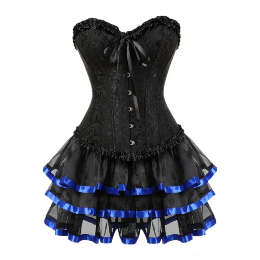 

Women Jacquard Overbust Corset Dress Vintage Victorian Elegant Bustier Corsets Top With Mini Skirt Sexy Gothic Lace Up Bustiers