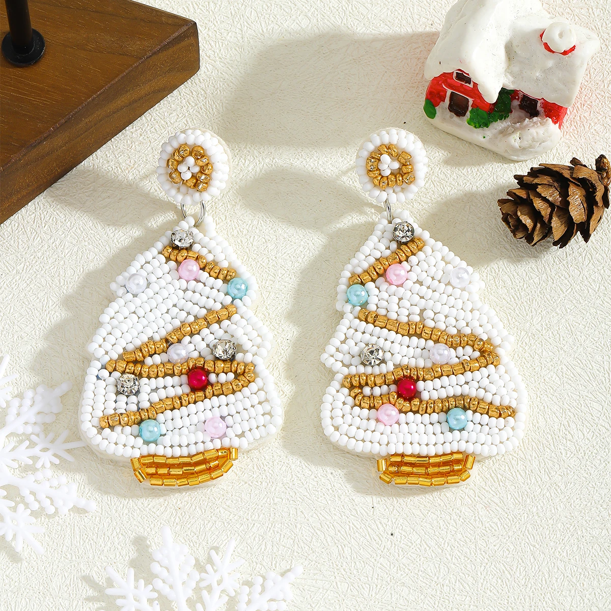 

Bohemia Beaded Christmas Tree Dangle Earrings For Women Handmade Seed Beads Winter Holiday Party Ear Jewelry Best Gift For Girls