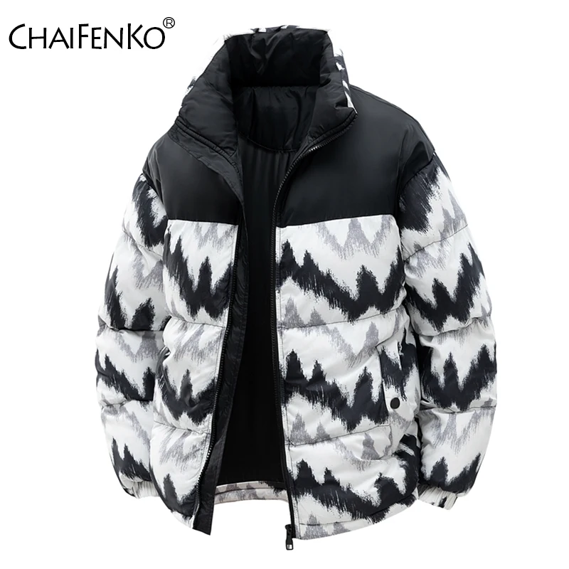 

Outdoors Loose Stand Collar Men Jacket New Windproof Fashion Color Blocking Keep Warm Parka Winter Thicken Casual Versatile Coat