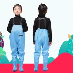 Kids Fishing Chest Bootfoot Waders Girls and Boys Waterproof PVC Bodysuits+Boots Child Outdoor Supplies, Max Foot 22cm(8.65in)