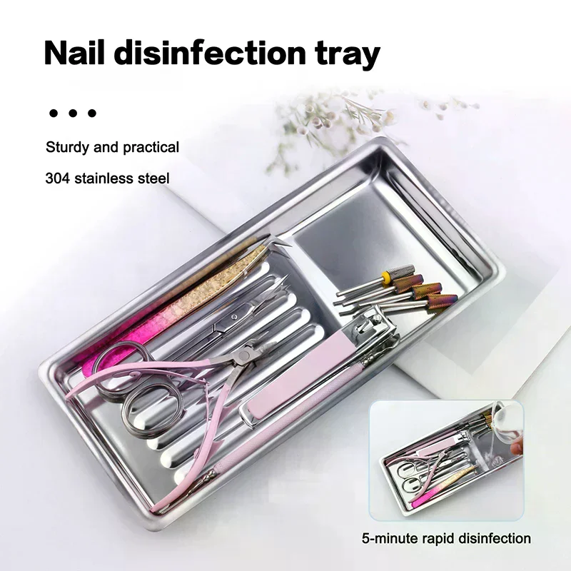 Nail Art Tool Sterilizing Tray Stainless Steel Disinfection Dish Cosmetic Storage Tray Manicure Tweezers Drill Bit Nail Clippers
