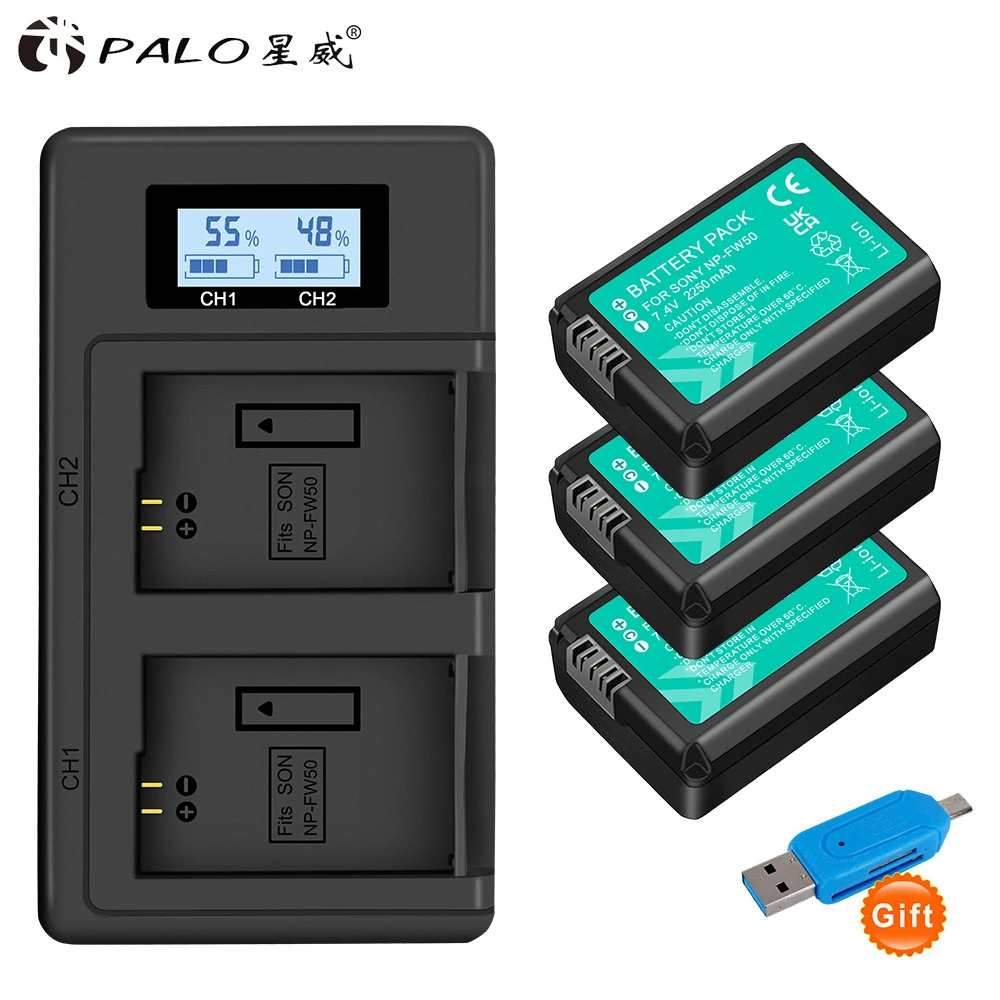 

2250mAh NP-FW50 NP FW50 NPFW50 Battery + LCD USB Dual Charger for Sony Alpha a6500 a6300 a6000 a5000 a3000 NEX-3 a7R a7S NEX-7