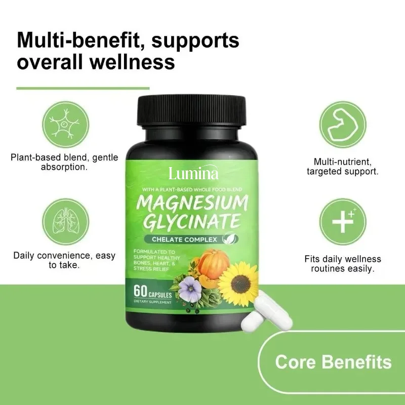 Glycine Magnesium Supplement Chelate Complex - Bone Health Support 60 Capsules