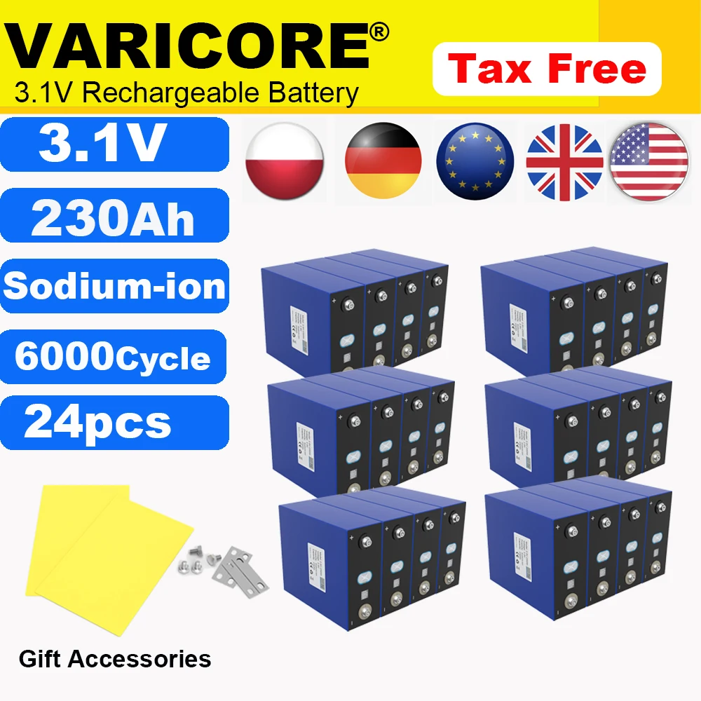 

24pcs VariCore 3.1V 230Ah Sodium-Ion Battery 20c Resistant low,high Temperature DIY 12v 24V 36v Electric Car Travel Golf Cart