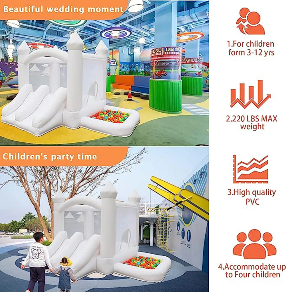 Weißes Hüpfburg für Kinder aufblasbare Hüpfburg mit Doppel rutsche, Baby Hinterhof Jumper Ball Pit Pool für Park Party Geschenk