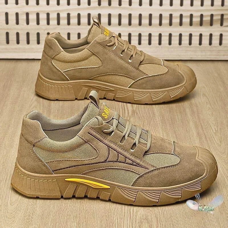 Men's Safety Work Shoes Lightweight Breathable All-Season No-Cap Construction Site Work Shoes Retro Style round Toe Casual Wo...