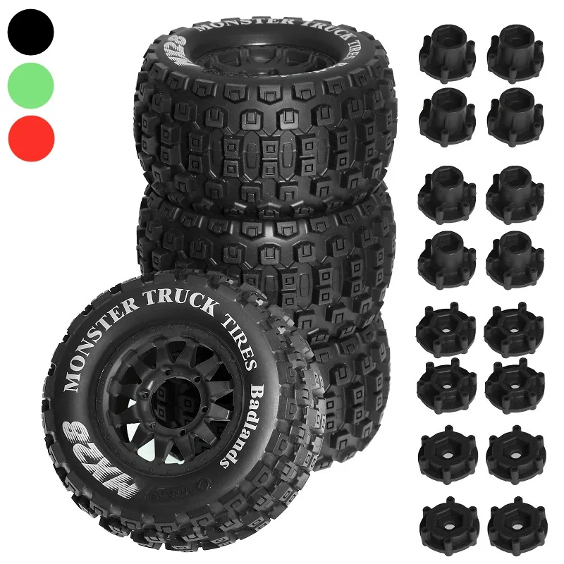 4pcs 128mm 1/10 Monster Stunt Truck Tire 12mm and 14mm Hex for TRAXXAS MAXX ARRMA Granite KRATON Outcast Tamiya Losi Redcat