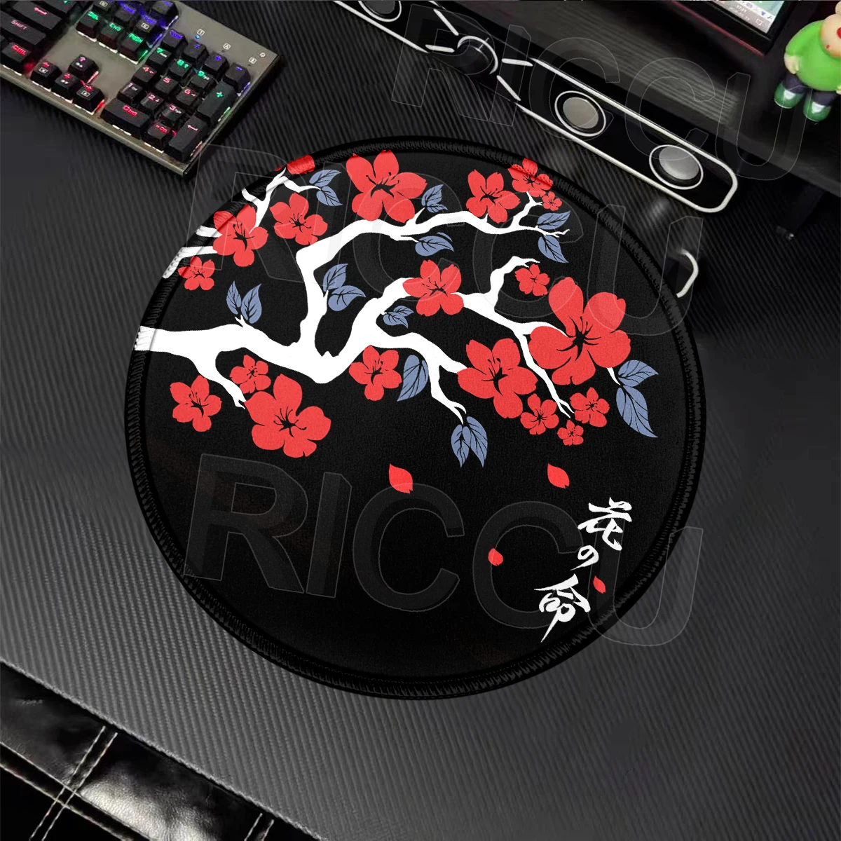 Sakura Black Mouse Pad Computer Keyboard Mat Round Small Gaming Accessories Office Rug E-Sports Mousepad PC Keyboard Table Mats