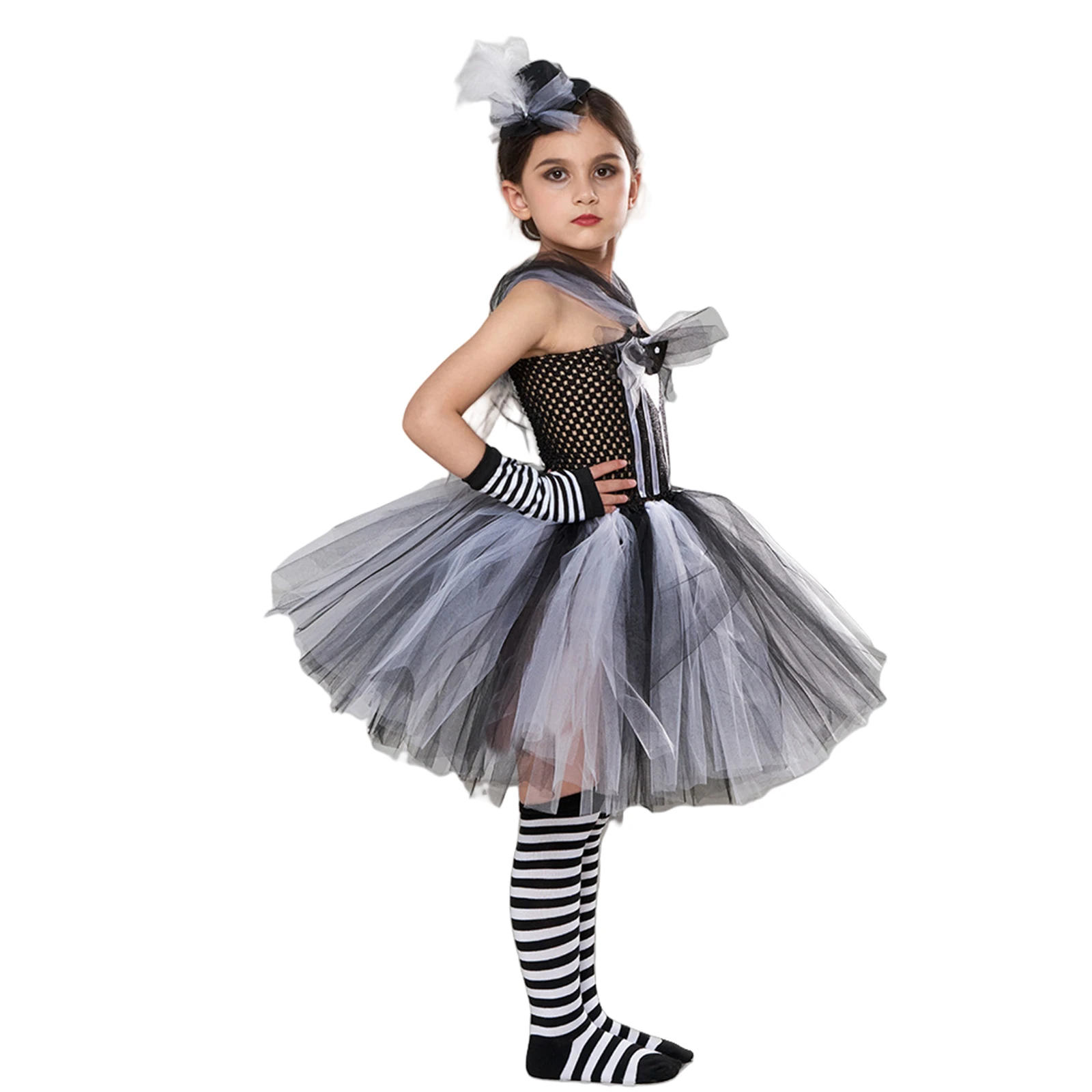 Kids Jack Skellington Cosplay Costumes Inspired Knee Length Tutu Dress for Girls Halloween Fancy Dress up Costume Party Dresses