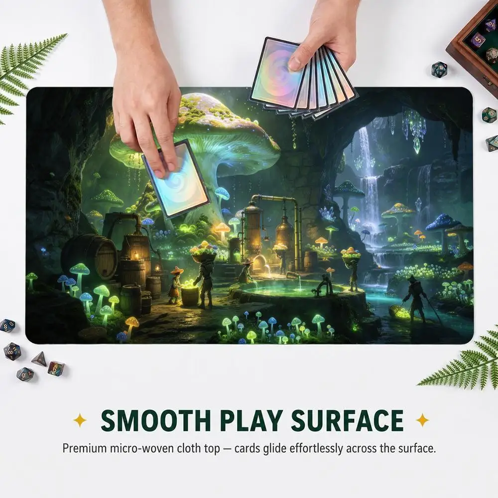 Magical Mushroom Cave TCG Gaming Mouse Pad Extended Card Desk Mat Stitched Edge Non‑Slip Keyboard Mat For Home Office CP GameMat