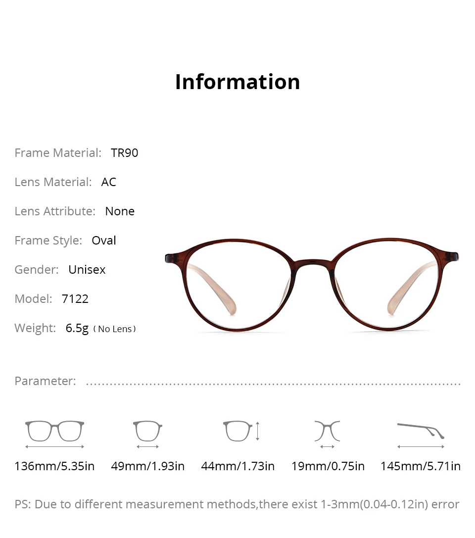 NIANZHEN TR90 Brillengestell, Damen, ovales Design, Markenbrille, Herren, ultraleicht, Retro-Vintage-Brille, 7122 – Detail 2