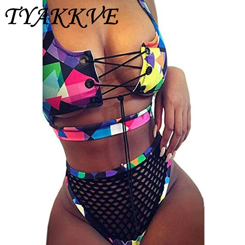 

2024 New Split Swimsuit Female Sexy Cross Strap Fishing Net High Waist Triangle Pants Bikini Beach Swimming Women's Swimwear