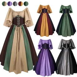 Women Dress Medieval Vintage Victorian Dresses High Waist Gothic Patchwork Dress Vestido Retro Elegant Costume