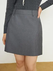 DUSHU Plus Size Women's Commuting Elegant Style Gray Skirt 2025 Spring New Design High Waist Versatile A-line Skirt 25DS81062