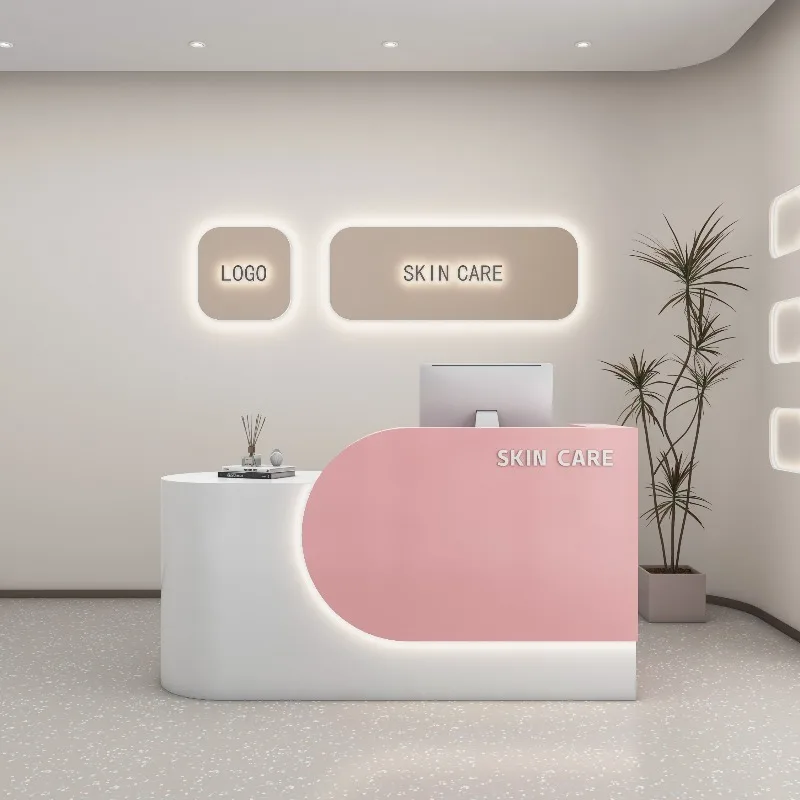 Reception con archiviazione profonda Bancone reception Design Banchi reception aziendali lunghi Mobili reception Mostrador bianchi a forma di L