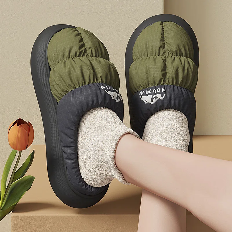 2024 new waterproof warm cotton slippers women\'s winter indoor home thick bottom non-slip plush cotton slippers men\'s winter