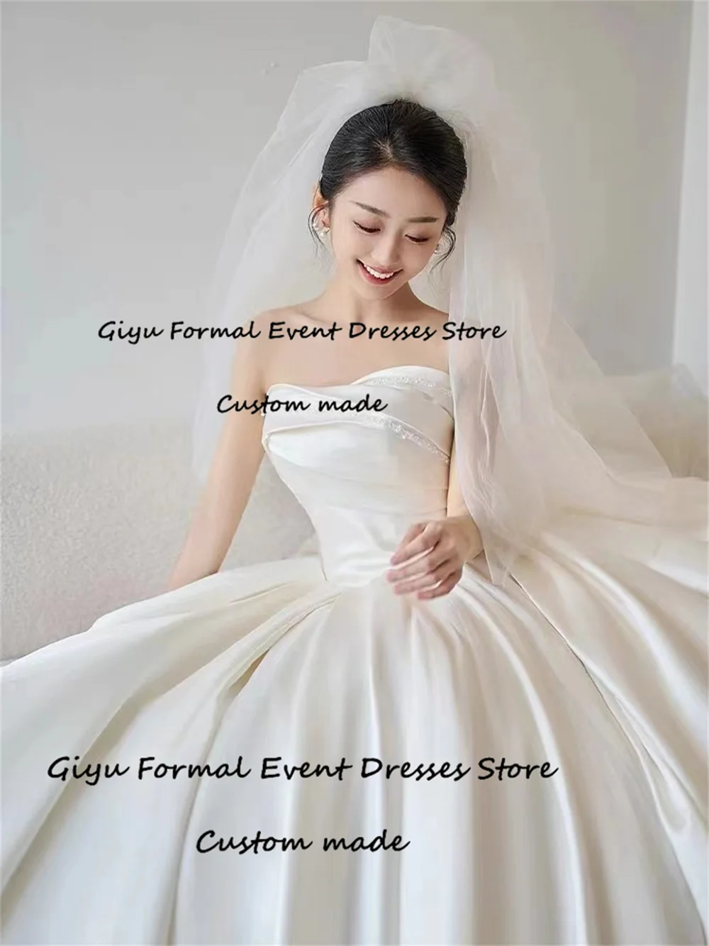 Giyu Fairy A-line Korea Wedding Dress Photo Shoot Draped Strapless Sleeveless Floor-Length Vestidos Novias Boda 웨딩드레스