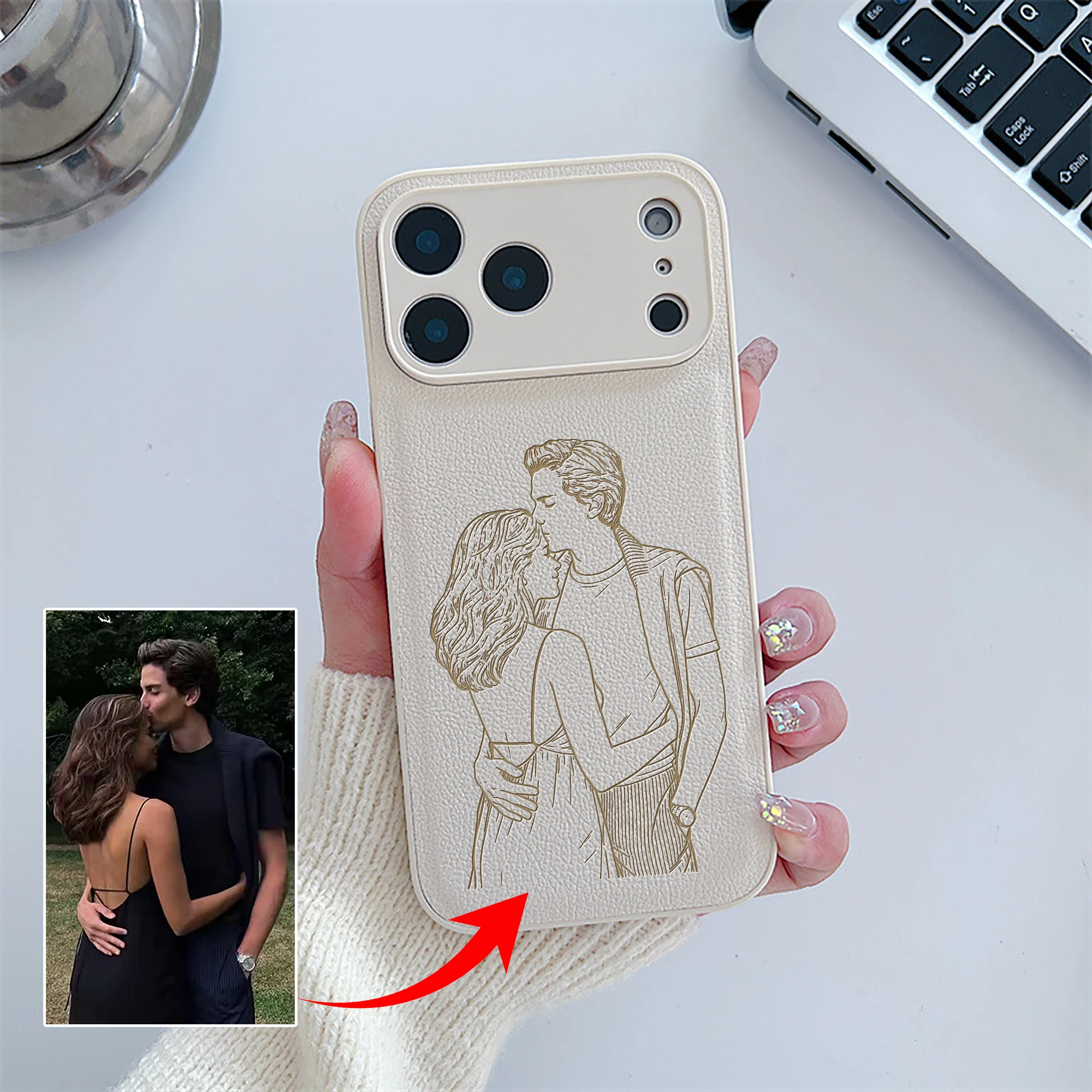Aangepaste paar familie huisdier vriend persoonlijke foto conversie lijnen laser gegraveerd hoesje voor iPhone 17 16 15 14 13 Pro Max Plus Air