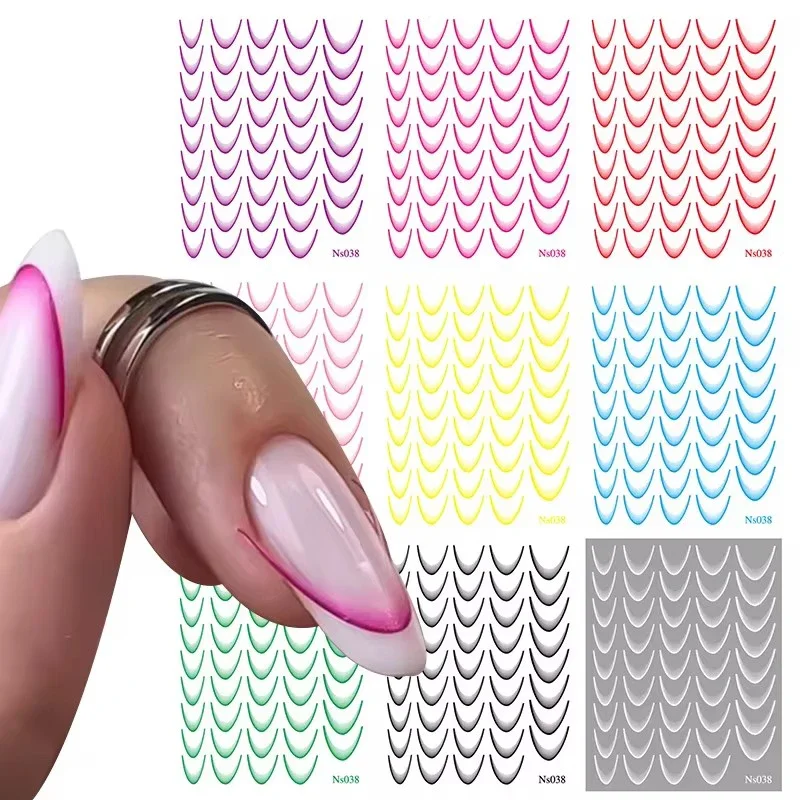 

Gradient Color Line Design French Nail Art Stickers Self-adhesive Ail Tips Guides Diy Decoration Stencil Tools 9pcs/set