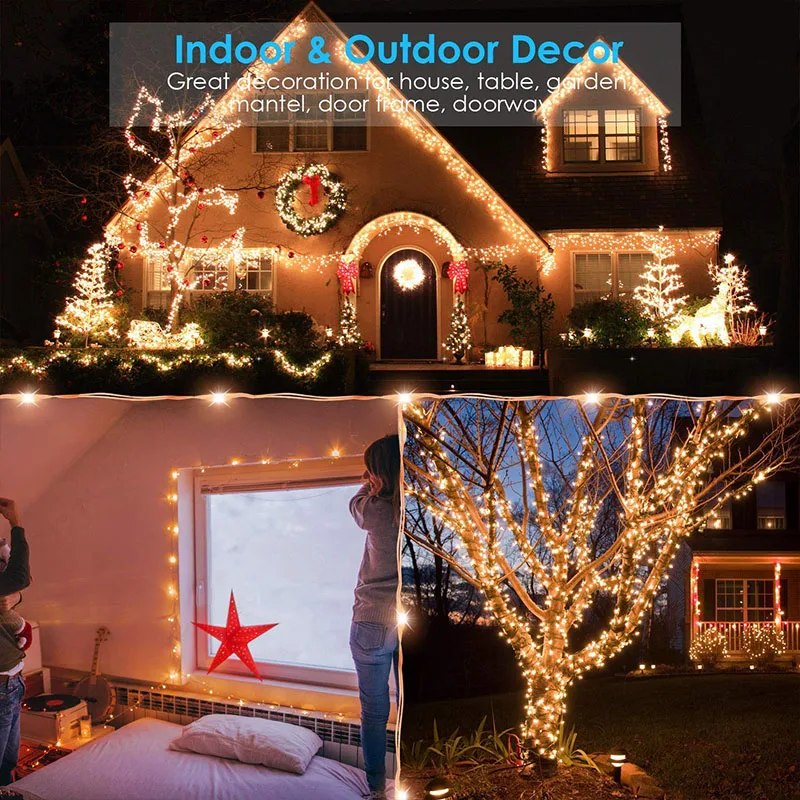 160 متر 1600 المصابيح الأسلاك النحاسية مقاوم للماء المكونات في الجنية سلسلة أضواء في الهواء الطلق حفلة عيد ميلاد عطلة الزفاف ديكور #4