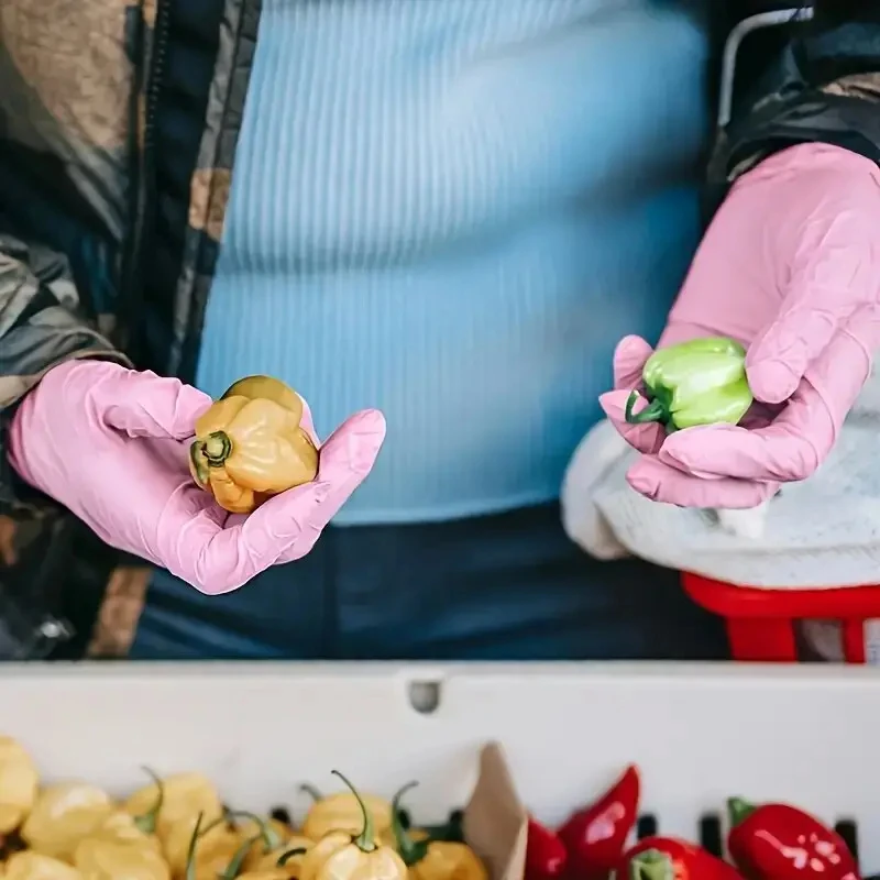 20/50/100PCS Rosa Nitril Handschuhe Einweg Puderfreie Handschuhe für Haushaltsreinigung Schönheitssalon Arbeit Kochen Küchenhandschuhe – Detail 6