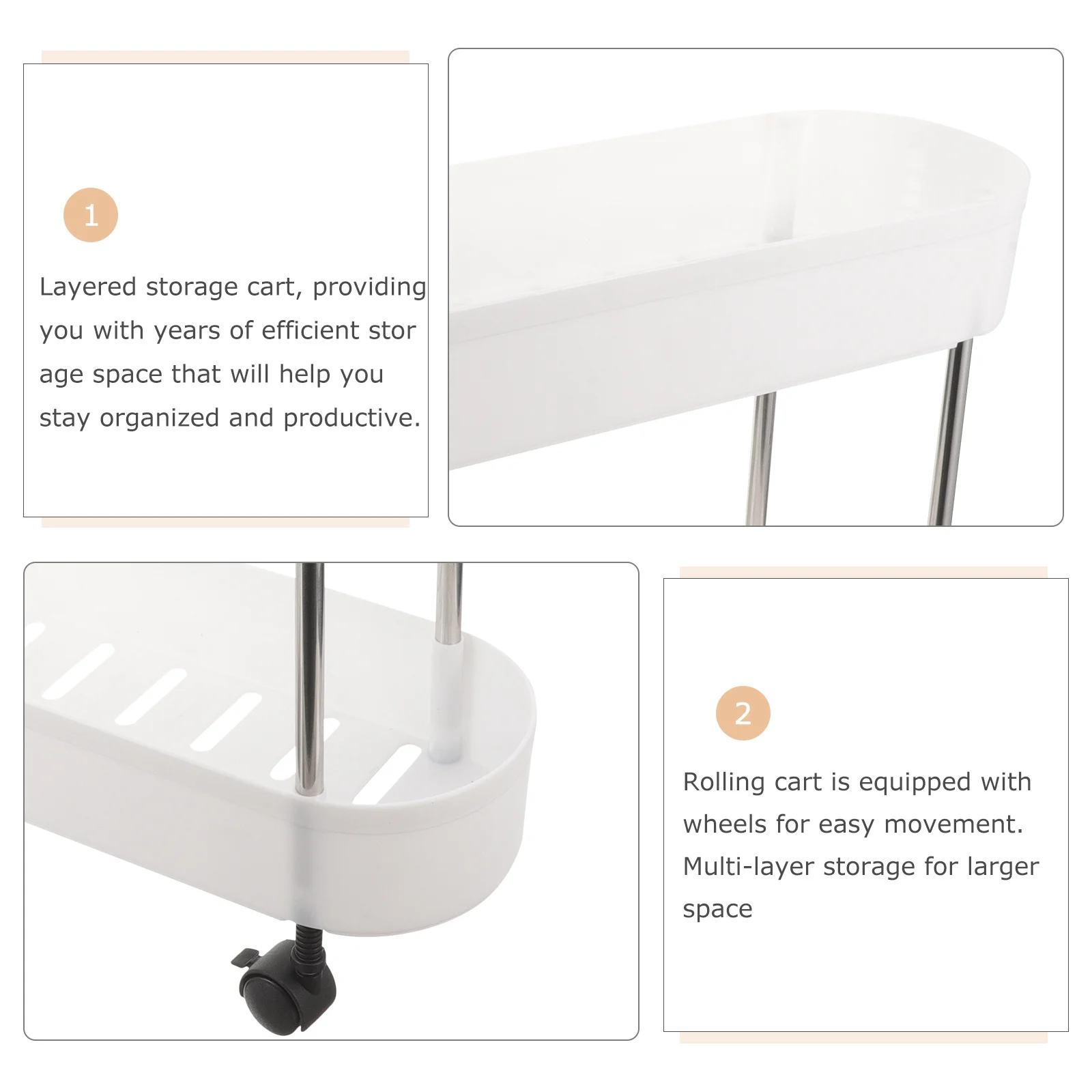 

2 Tier Rolling Storage Cart Utility Organizer Portable Heavy Duty Multi Layer Rack with Wheels for Home Office