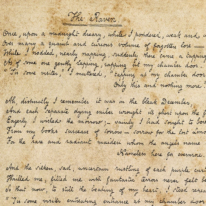 قصيدة الغراب المشارك إدغار آلان بو مخطوطة صفحة يطبع القوطية الرسم على لوحات القماش الجدارية المنزل خمر الأزهار الغراب الداكن ديكور #2