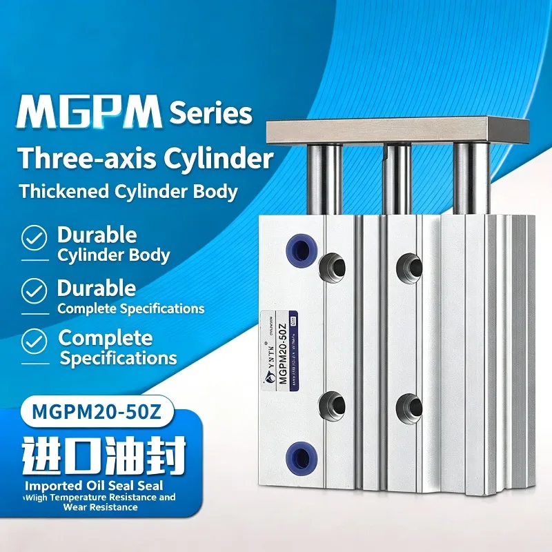 MGPM32 MGPM40 MGPM50 MGPM63 MGPM80 MGPM100 Stroke 50/75/100/125/150/200mm Three Rod Pneumatic Compact Guide Air Cylinder