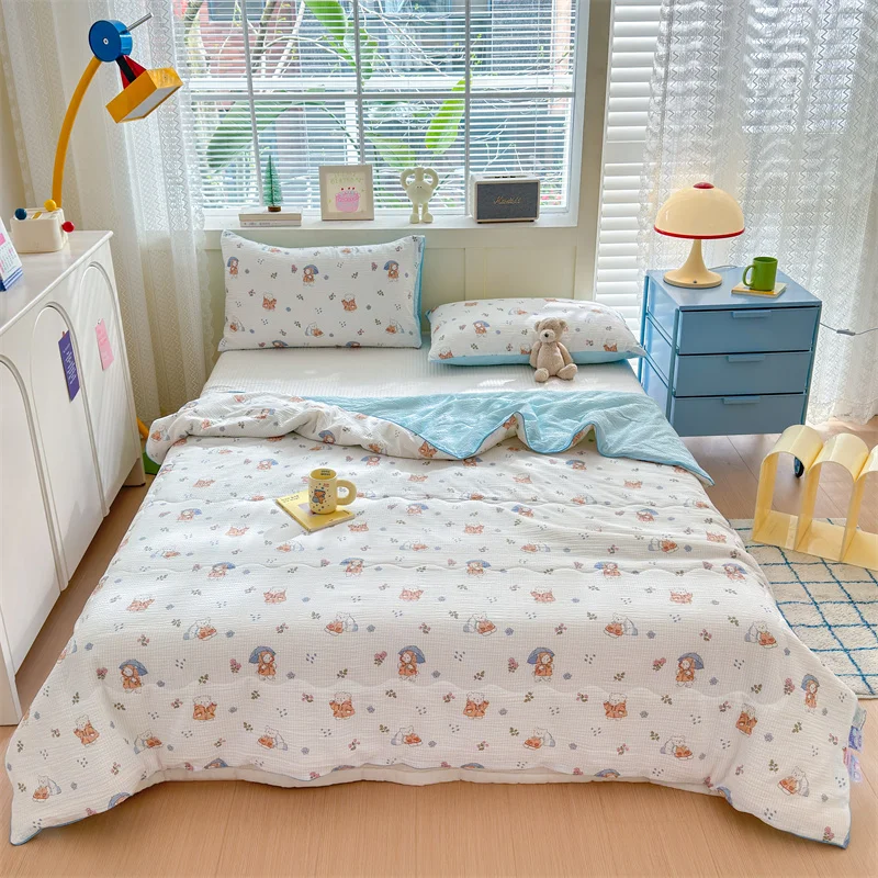 New Printed Bubble Cotton Summer Quilt with Puff Cooling with Air Conditioning Single Comforter Cool But Not Freezing Bedding