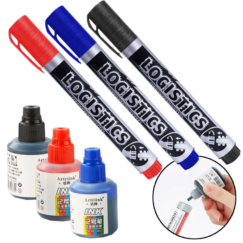 

Black Red Blue Marker Pens - Waterproof Quick-Drying Colorfast Chalkboard Markers For Logistics Drawing Office Study Stationery