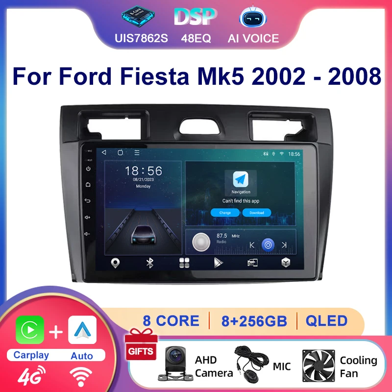 9 Inch Autoradio BT Mirrorlink Wireless Android Auto Carplay Car Audio Multimedia Radio Player For Ford Fiesta Mk5 2002 - 2008