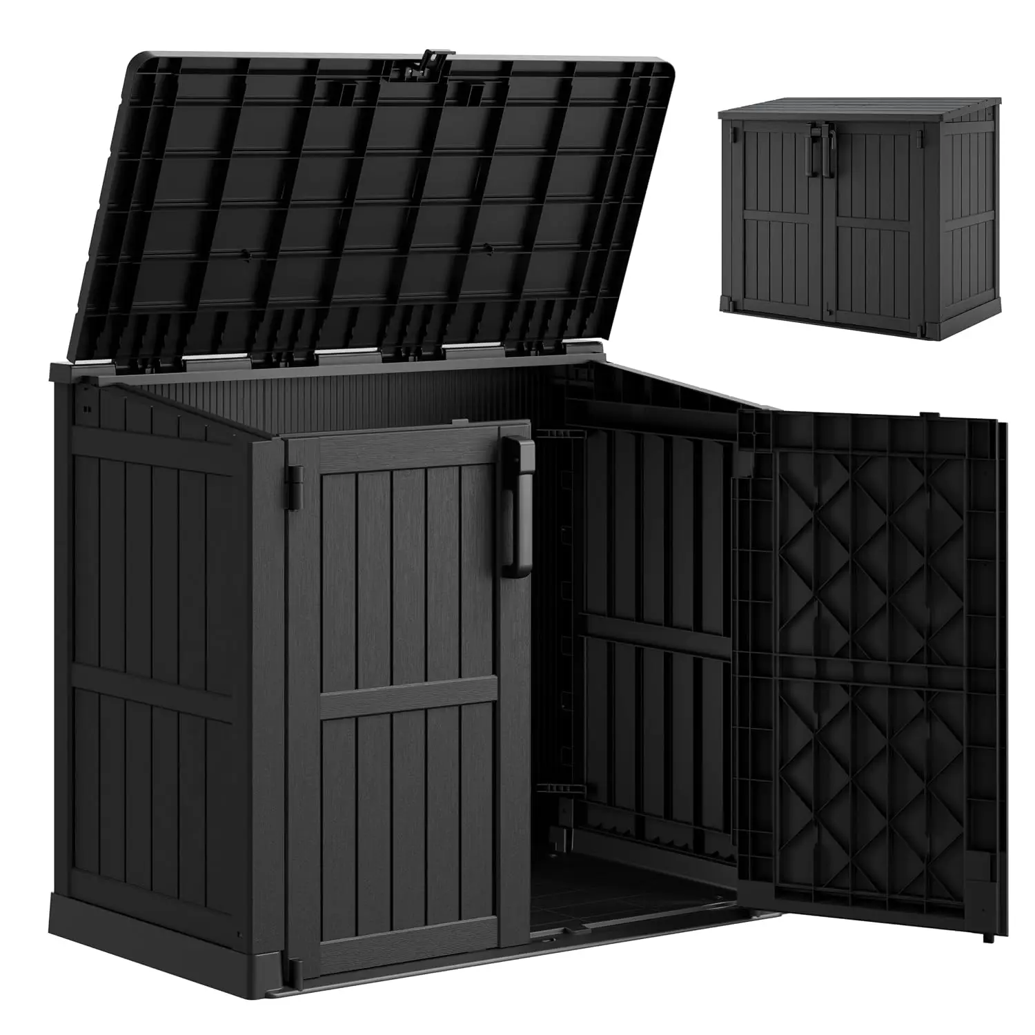 36 Cu Ft Outdoor Storage Cabinet w/ Lockable Doors, Weatherproof Horizontal Shed w/ Floor for Patio Backyard, Customized