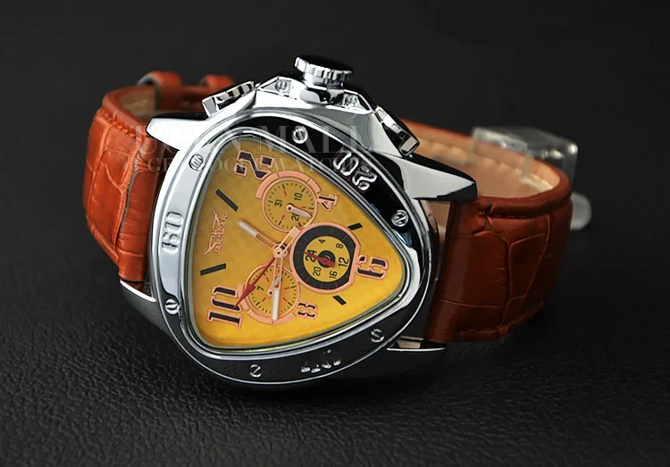 Fully automatic mechanical watch, personalized triangle leather watch, business men's watch, six needle mechanical watch
