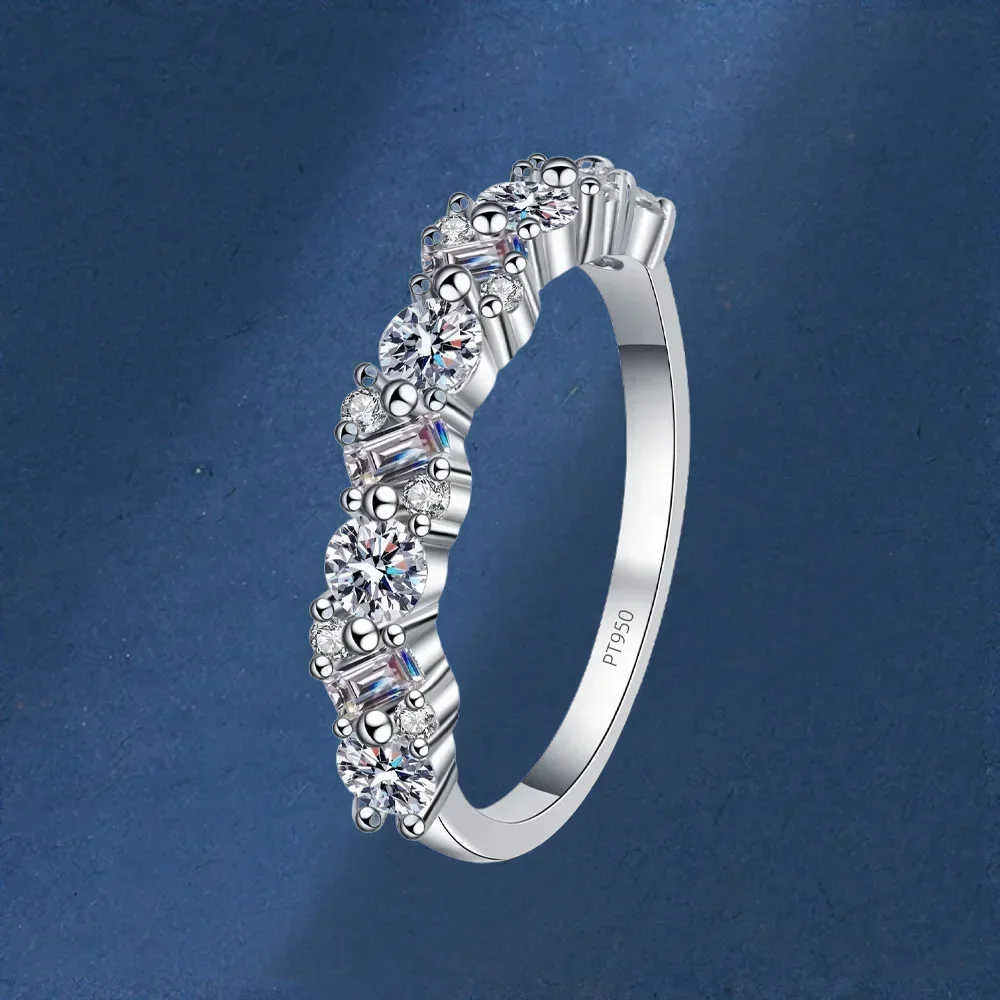 0.9 Carat Full Moissanite Compact Pt950 Wedding Bands, Luxury Small Row Diamond Platinum Ring for Women Jewelry Gifts