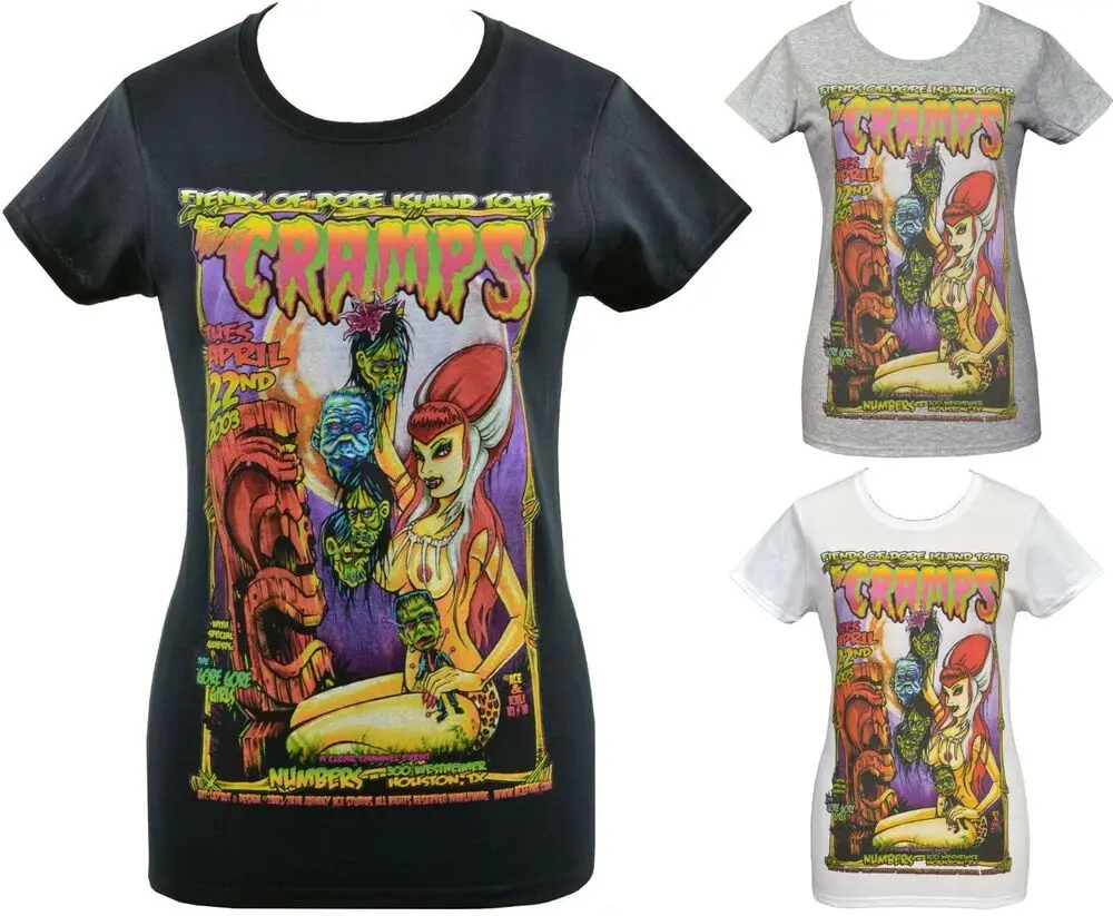 The Cramps Womens TIKI T-Shirt Psychobilly Shrunken Heads Pin-up Zombie GarageLuxury Brand Retro OversizedLuxury oversized