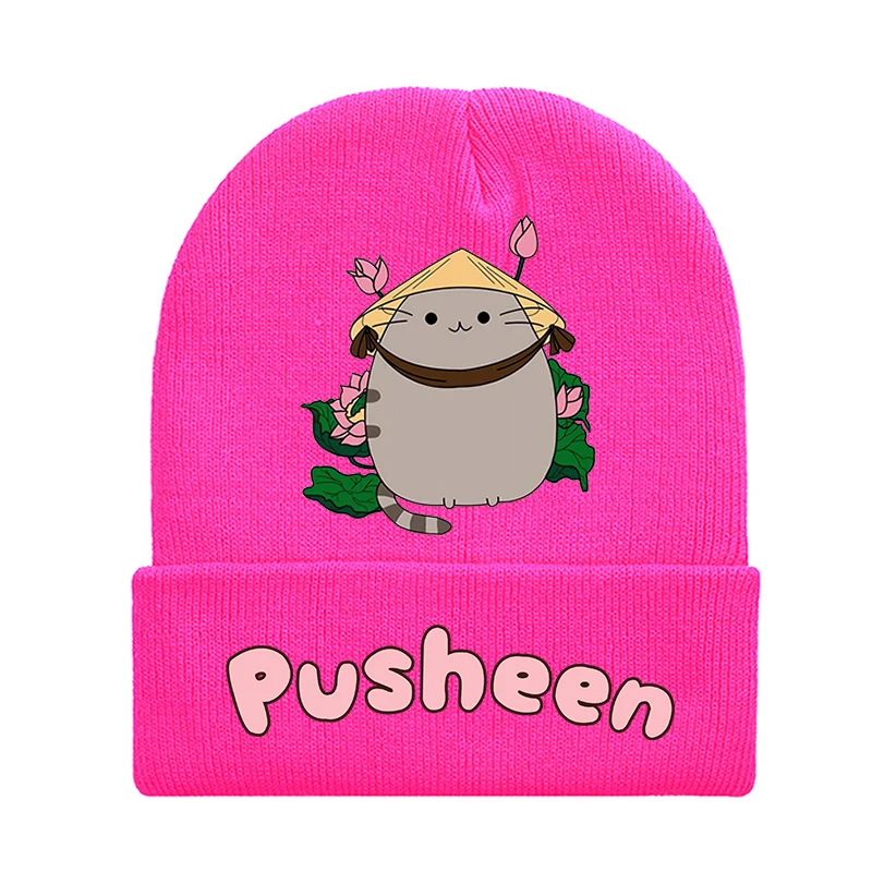 Pusheens Baby Knitted Hat Kawaii Cat Women Cover Beanies Cap Anime Cartoon Print Outdoor Winter Warmth Cute Vogue Kids Girl Gift