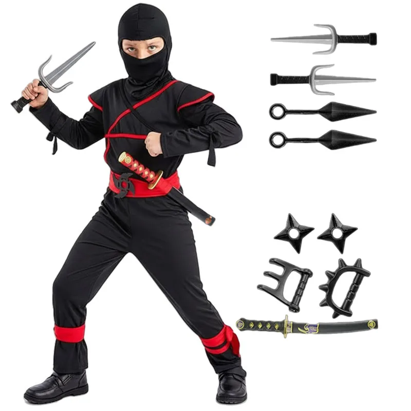 Disfraz de samurái japonés para niños, Cosplay de Ninja, fiesta de Halloween, Cosplay con espada, 9 piezas, traje enmascarado de fiesta de Año Nuevo para niños y niñas