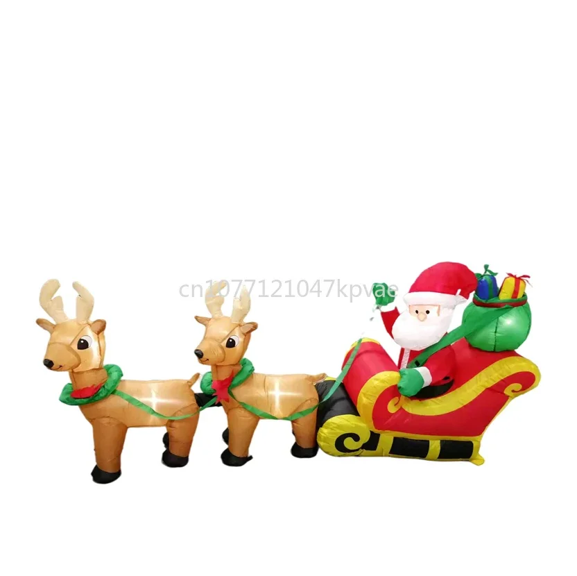 Inflatable santa and reindeer led light model elk sleigh blow up xmas pull christmas yard decoration