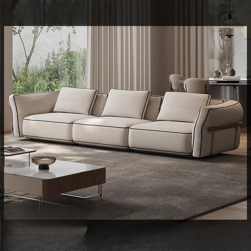 Sofa high-end cotton and linen Italian minimalist linen fabric sofa high-end wild modern living room straight row