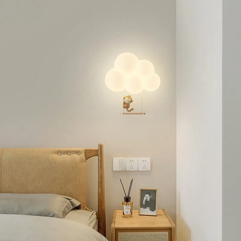 

Cream Wind Children's Fun Wall Lamp Living Room Bedroom Bedside Table Lamp Cartoon Romantic New Household Cloud Lights