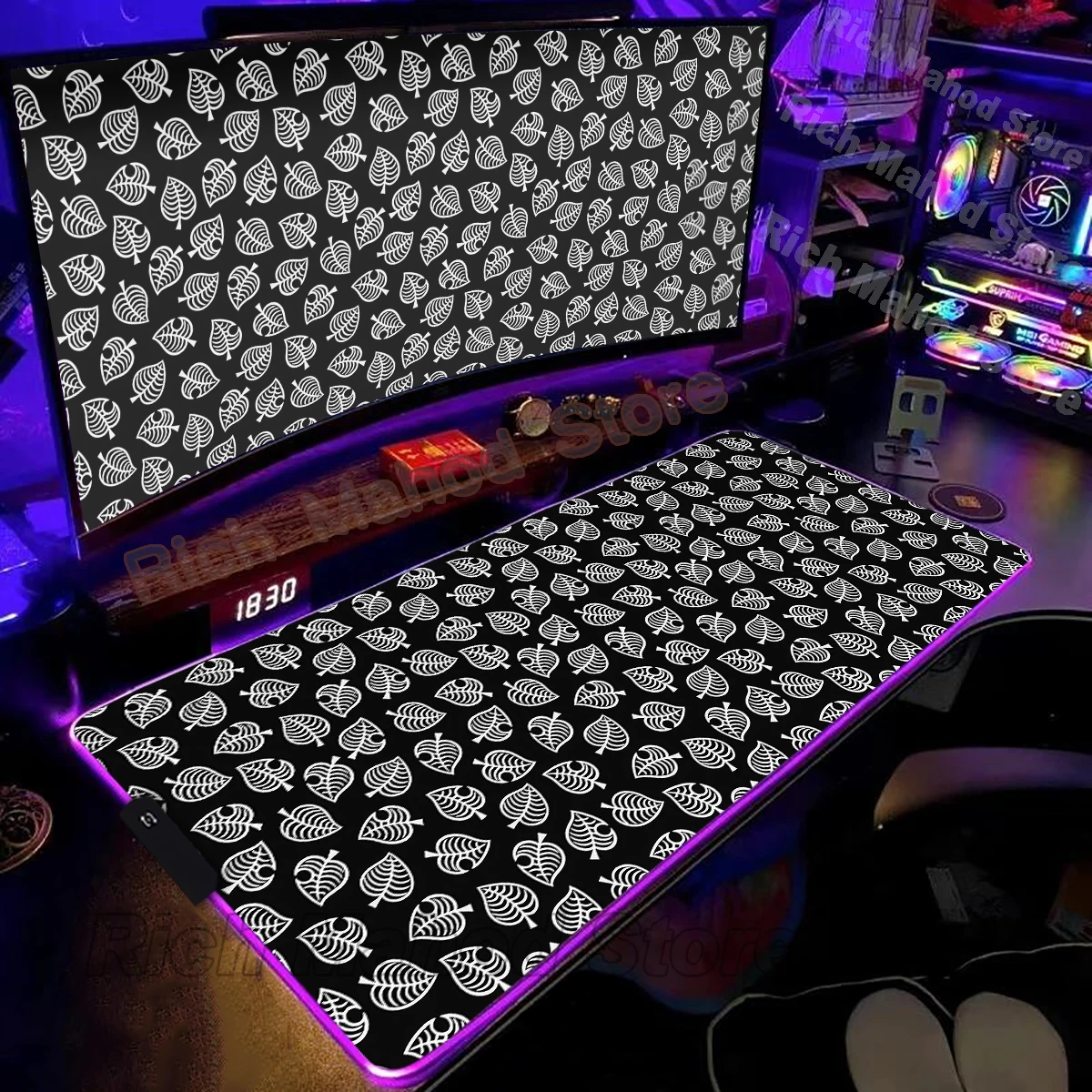 

RGB зеленый коврик для мыши с листьями растений, аксессуар для геймера, большой коврик для мыши, коврик для клавиатуры ПК для киберспорта, мягкий ковер, нескользящий коврик для компьютерного стола
