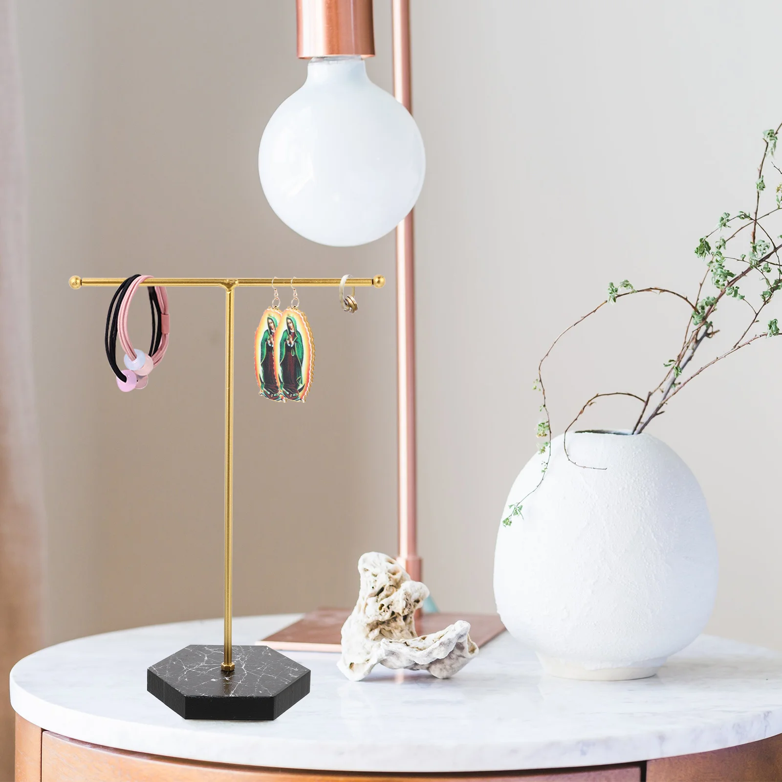 

1Pcs Marbling Pattern Jewelry Storage Rack Large Capacity Display Holder for Rings Necklaces Earrings Practical Durable Stand