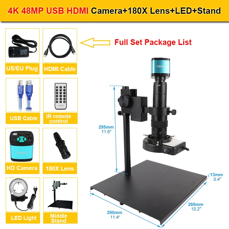 YIZHAN 180X Zoomlens Digitale Microscoop voor Elektronica 4K 48MP HDMI USB HD Camera Verstelbare Metalen Basis voor PCB Reparatie