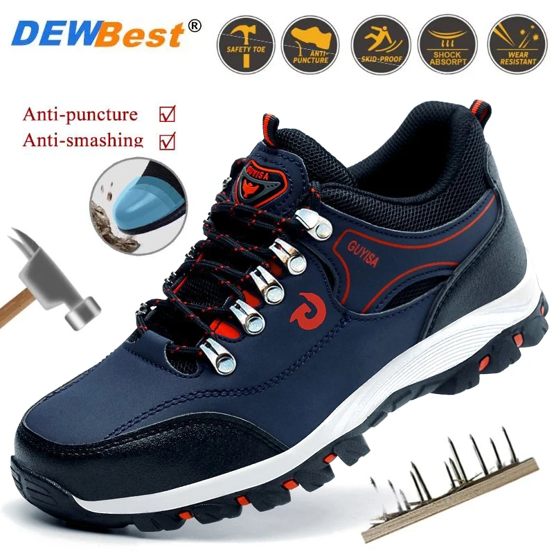 Men's Impact- and Puncture-Resistant Steel-Toe Safety Shoes; Durable Rubber-Soled Protective Shoes for Construction Sites