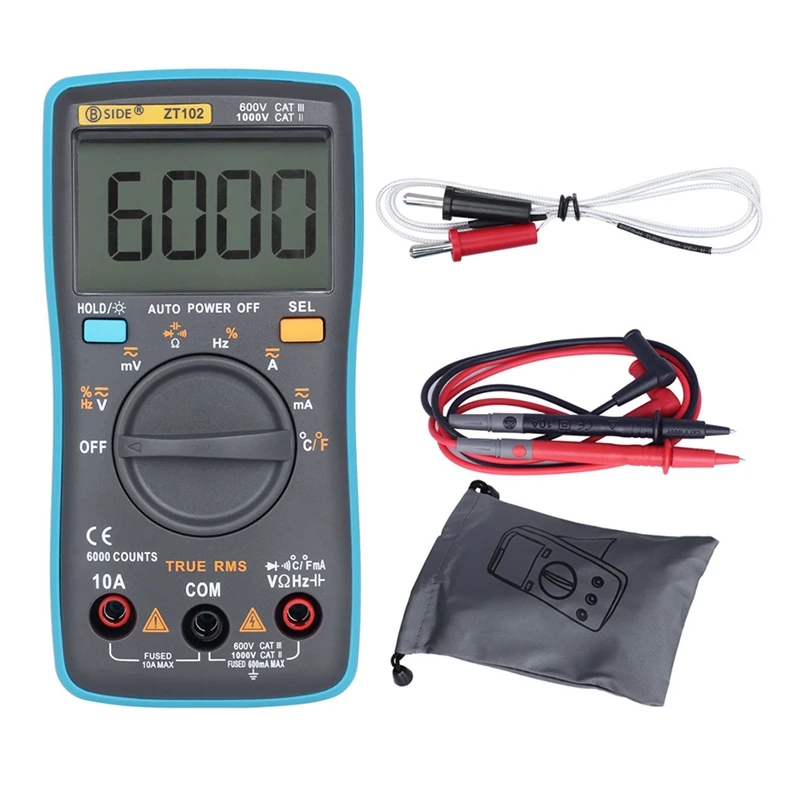 BSIDE 1Set ZT102 Multimeter Digital Multimeter 6000 Counts AC/DC Voltage Current Tester Voltmeter Ammeter Frequency Meter ABS