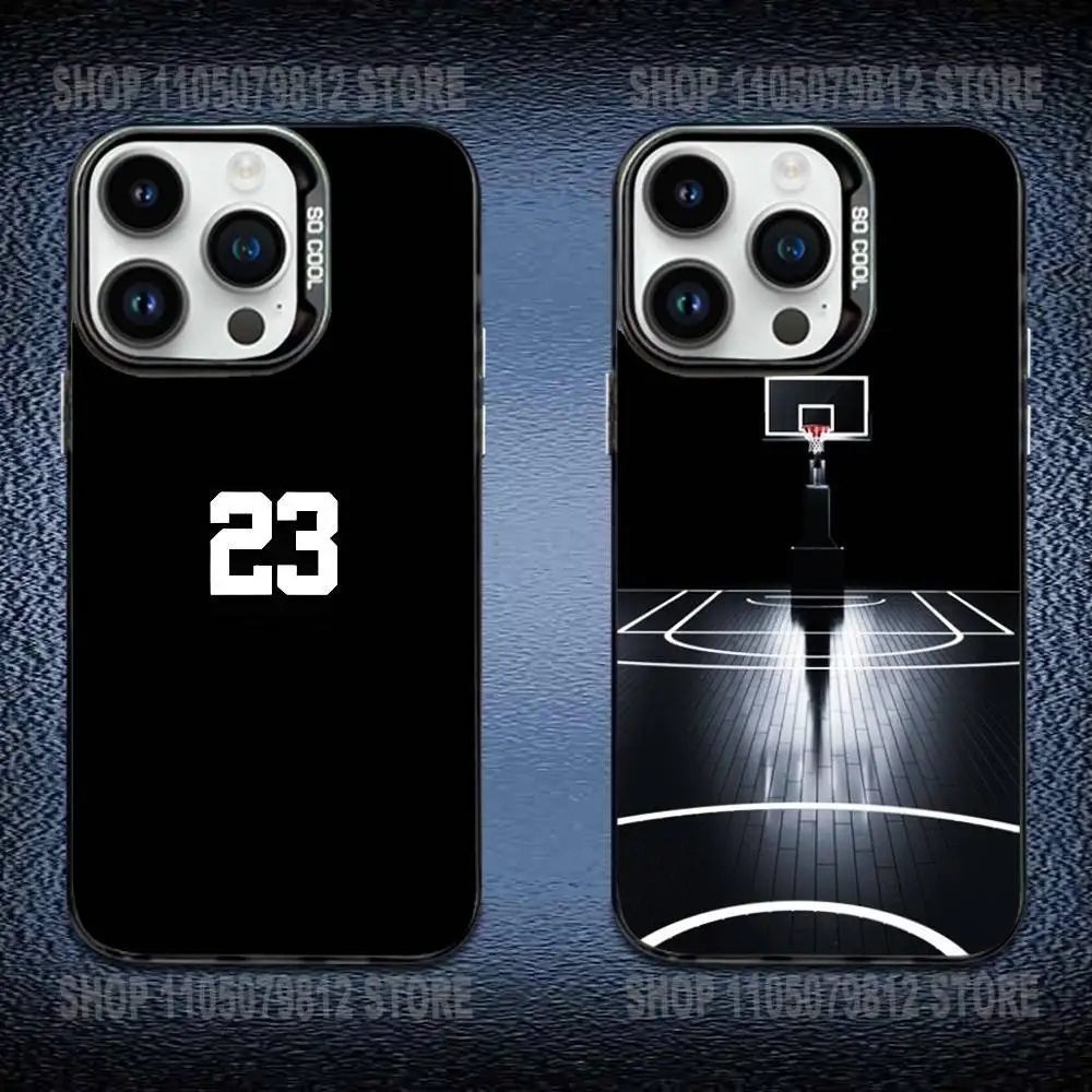 

Basketball Phone Case For iPhone 17,16,Pro,Max,e,15,14,Plus,13,12,Mini,11, J-Jordan 23 Matte Colored Silver Luxury Cover Black