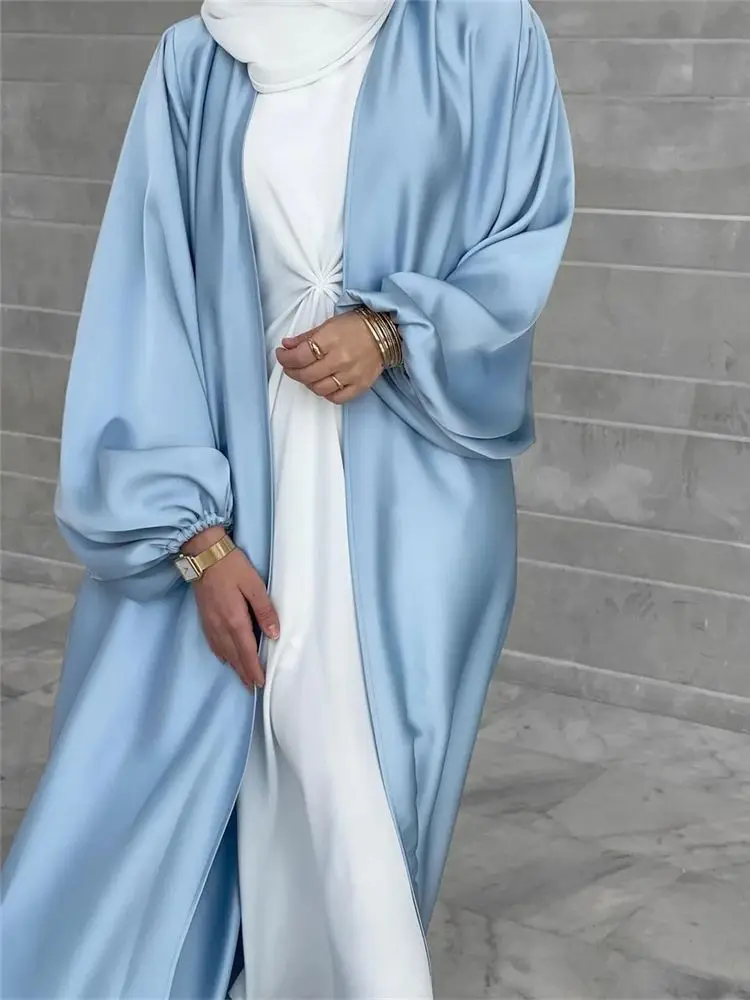 Eid Dubai satynowe kimono Abaya luksusowe Kaftan muzułmańskie arabskie abaje dla kobiet sukienki szata Femme Musulmane kaftan islamska odzież